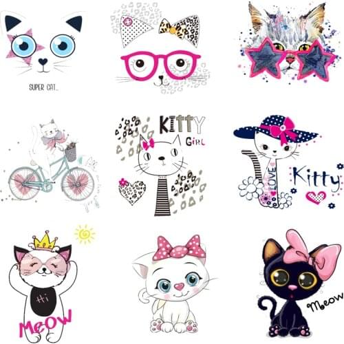 Iron-on Transfers for Clothing Ironing Patches Sticker Cat Applique Diy Cute Patch Flex Fusible Transfer Vinyl Adhesive Stripe C