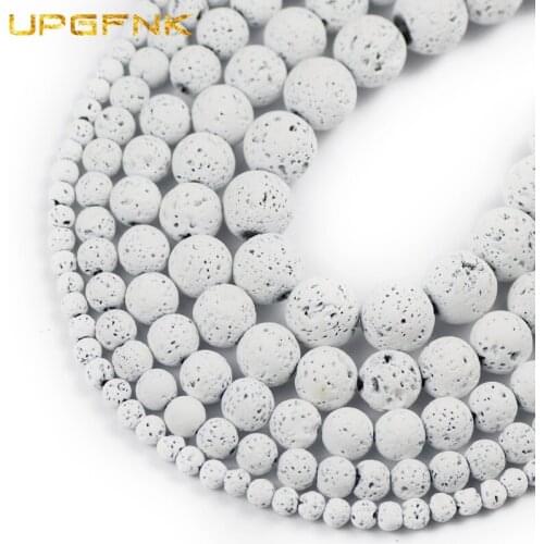 UPGFNK Natural Stone White Volcanic Rock Lava Beads Round Spacer Loose Beads For Jewelry Making DIY Bracelets 4 6 8 10 12mm 15