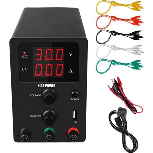 USB DC Switching Lab Adjustable Power Supply Laboratory 30V 10A 60V Voltage Regulator Bench Source Digital 6 Pair output Cable