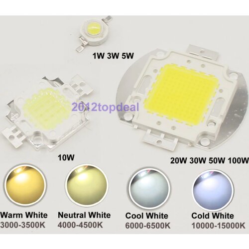 High Power 1W 3W 5W 10W 20W 30W 50W 100W LED lamp Chip Warm Natural cool white 3000K 4500k 6500k 10000k