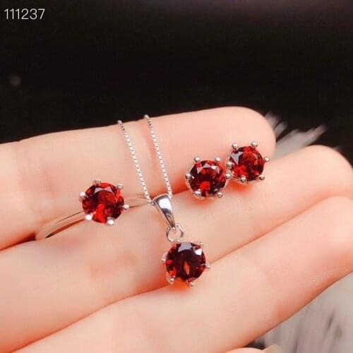 CoLife Jewelry Simple 925 Silver Jewelry Set for Daily Wear Natural Garnet Sterling Silver Garnet Jewelry Set Girl Brithday Gift