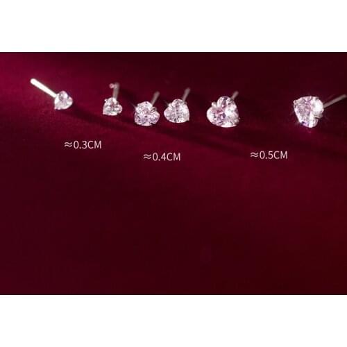 1pair 3mm 4mm 5mm Authentic real. 925 Sterling Silver fine Jewelry Heart Crystal ear Stud Earrings C-G7442