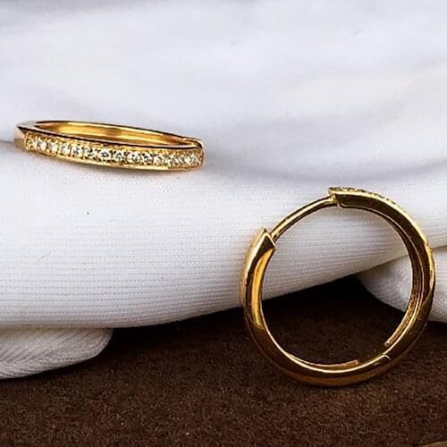 14K Yellow Gold Women Hoop Earrings Natural Diamonds Circle Round Classic Wedding Party Engagement Anniversary Present Earrings