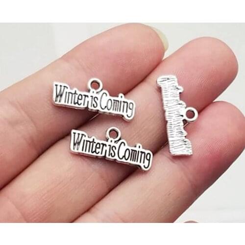 40pcs/lot--21x8mm Antique Silver Plated Winter Is Coming Charms Pendants For DIY Supplies Jewelry Making Finding Accessories