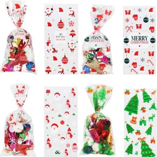 50pcs Santa Claus Christmas Tree PVC Candy Bags Transparent Clear Gift Bags For Christmas Decoration For Home New Year Gift Bag