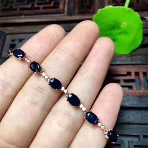 Promotion sapphire bracelet natural dark blue sapphire gemstone bracelet solid 925 silver gemstone bracelet