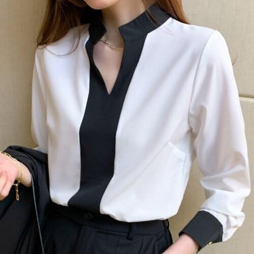 Blouse Women Blusas Mujer De Moda 2021 Women Clothing Tops Long Sleeve V-Neck Office White Blouse Chiffon Blouse Shirt Tops D948