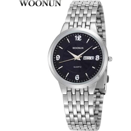 WOONUN Mens Watches Top Brand Luxury Ultra Thin Watches For Men Silver Steel Quartz Date Day Watch Waterproof Shockproof Reloj