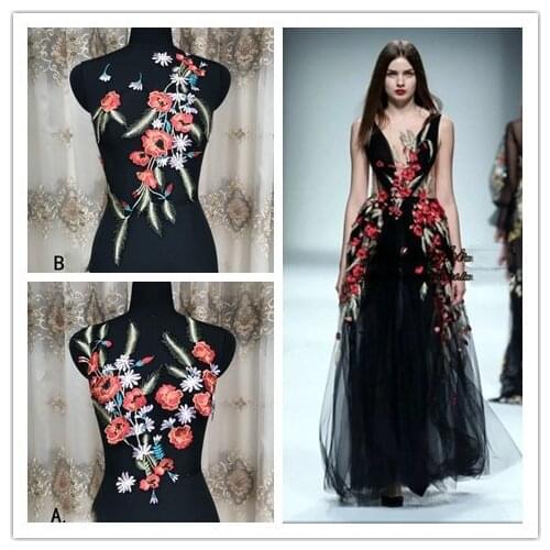 Black soft bottom net banquet long star with the same dress red carpet show catwalk custom lace embroidery flowers