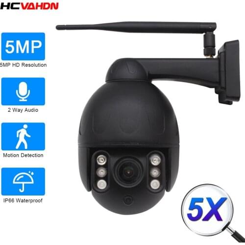 HCVAHDN 5MP PTZ Wifi Camera Two Way Audio 5X Zoom Outdoor Waterproof Speed Dome IP Camera CCTV Security Wireless Camera