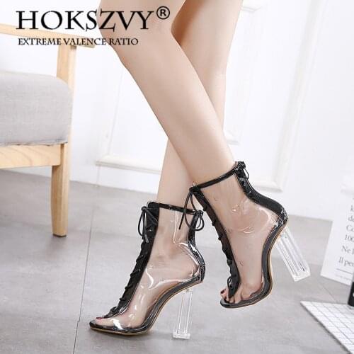HOKSZVY Fashion Ladies Sandals 2021 Summer New Open-toed Transparent Thick Heels Clear Fish Toe Boots Women Shoes ZL-3923-11