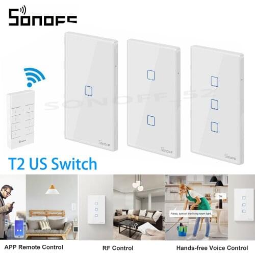Sonoff T2 US 1/2/3 Gang Wifi Smart Home Wall Touch Wireless Light Switch 220V 433 RF Voice APP Remote Control Work FOR Alexa