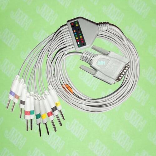 Use for 15 pin Nihon Kohden,Fukuda Cardisuny EKG Machine the One-piece 10 leads cable and 3.0 pin leadwires,IEC or AHA