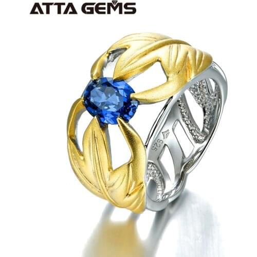 Blue Sapphire Silver Ring Created Sapphire S925 Ring Beautiful Sapphire Silver Ring With Special Leaves Special And Trendy