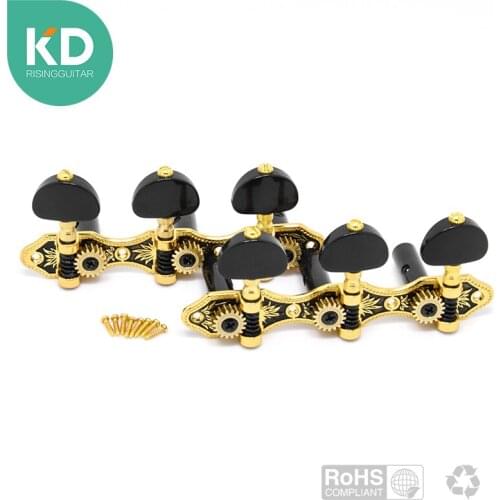 2 PC per set High end Classical Guitar Tuning Pegs Machine Heads Black and gold color w/black button Vintage style guitar parts
