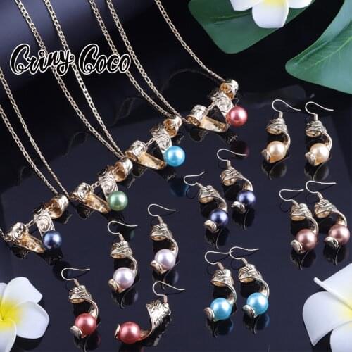 Cring Coco Hawaiian Jewelry Sets Polynesian Women Colorful Pearl Necklaces Earrings Jewellery Set for Woman Grandmother Gifts