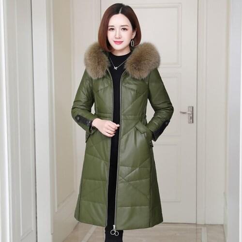 Real Sheepskin Leather Jackets Women 90%White Duck Down Womens Down Jacket Fox Fur Collar Hooded Coat Female Ropa Mujer Zjt2154