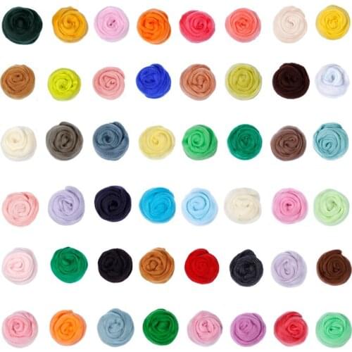 LMDZ 48Colors Wool Fibre for Needle Felting Wool Felting Supplies Wet Felting DIY Hand Spinning Needlework Handcraft Accessories