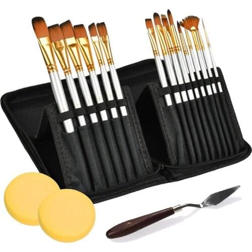 18 Pack Artist Paint Brush Set, Acrylic Paint Brushes Set, Sponge and Palette Knife, Paint Brushes for Kids