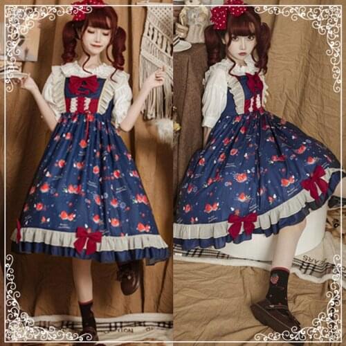 Sweet princess lolita dress vintage falbala high waist printing victorian lace bowknot dress kawaii girl gothic lolita cos loli