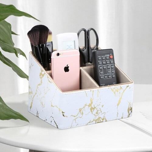 Multi-function Marble Leather Desk Stationery Organizer Pencil Holder Mobile Phone Remote Control Storage Box Office Supplies