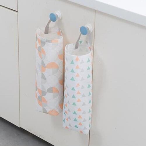 Fashion Grid Pattern Hanging Kitchen Garbage Storage Packing Pouch Bag Grocery Storage Bag Holder Wall Hanging Bag Organizer