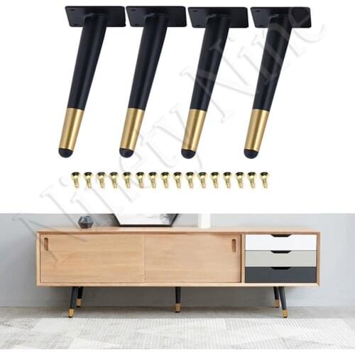 4Pcs Furniture legs table legs black Gold Metal Tapered Sofa Cupboard Cabinet Leg Feet 200MM With Mounting Screws
