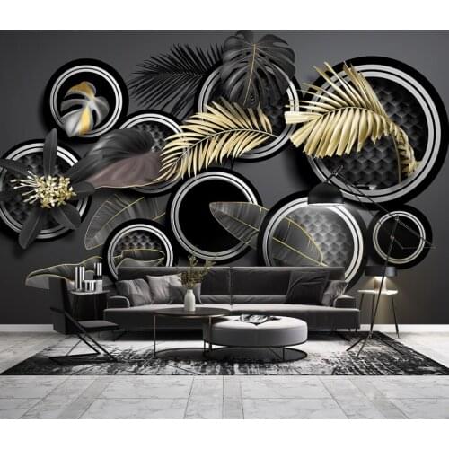 Customize any size Nordic elegant metal wind tropical plant leaves 3D HD wallpaper home indoor TV background decorative mural