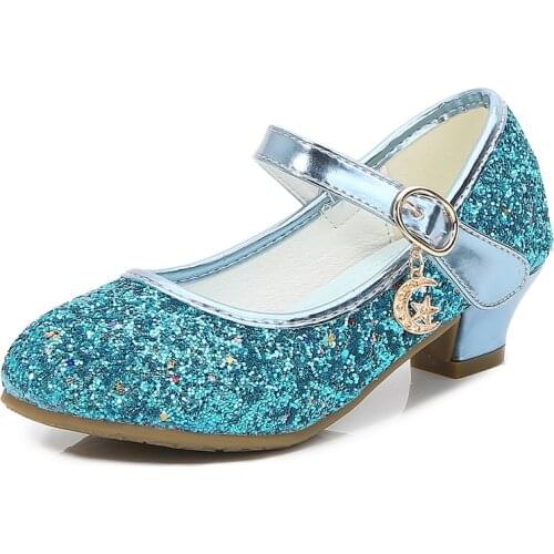 2021 Autumn Kids High-Heel Children Girl Princess Shoes Shiny Fashion Footwears Non-Slip Wearable Kids Leather Dance Shoes 26-38