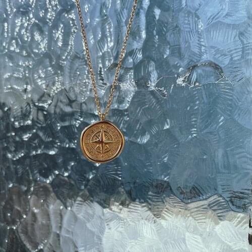 Amaiyllis 18K Gold Fire Paint Compass Clavicle Necklace Pendant Irregular Compass Collar Necklace For Female Bijoux Jewelry