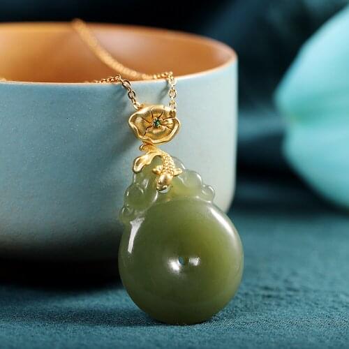 Uglyless Ethnic Real Silver Fish Pendants Women Irregular Green Jade Jasper Necklaces NO Chains Agate 925 Silver Jewelry P1165