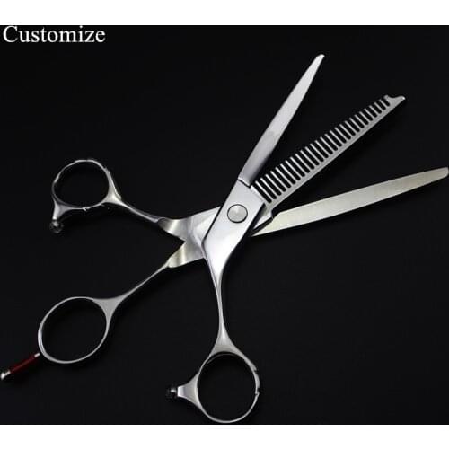 Customize professional Japan 440c 6 inch 2in1 multi hair scissors cutting + thinning barber make up shears hairdressing scissors