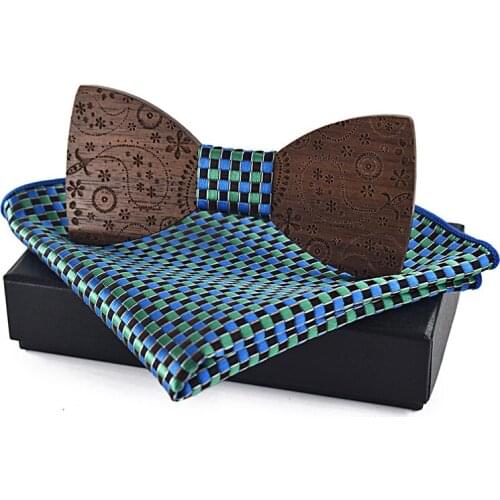 Dropshipping a Gift for Adults Really Hipster Custom Men Women Elastic Band Painting Wooden Bowtie Set with Box Kerchief