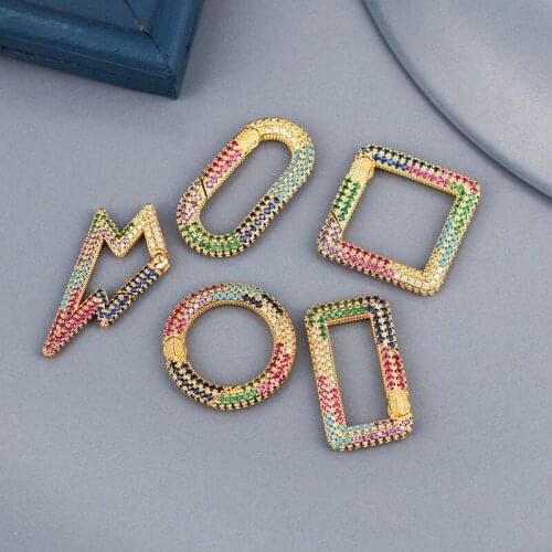 MINHIN Rainbow Multicolor CZ Zircon Carabiner Switch Clasps For Hanging Chain Pendant Boho Jewelry Making Accessories Gold Color