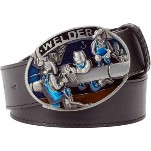 Fashion mans leather belt Welder buckle workman belt Welding worker welder profession Metal buckle belt for gift men