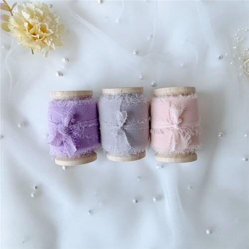 3rolls/set roll ins style Handmade Chiffon Frayed Edged Silk ribbon wedding bouquet streamers photography styling, gift wrapping