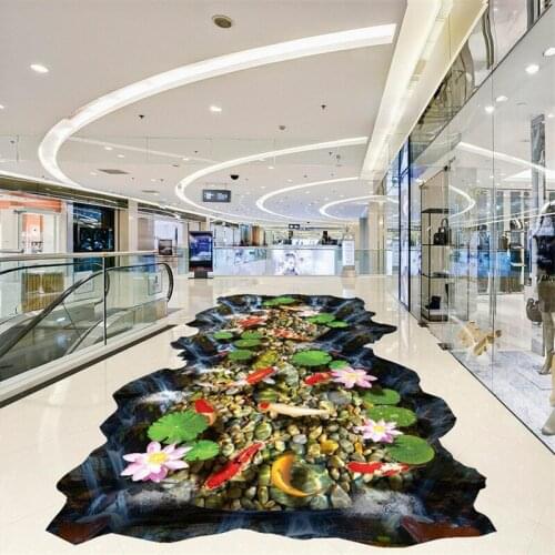 Beibehang 3Carp lotus water flow Custom Photo Floor Self-adhesive Wallpaper Living Room Bedroom Bathroom Floor Mural Wall paper