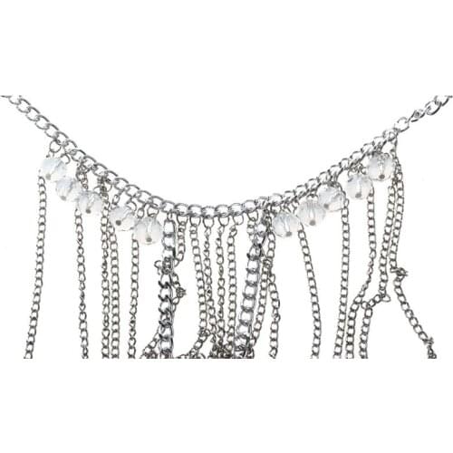 Silver Summer Style Fashion Jewelry Punk Metal Multilayer Tassel Body Chain Gold Silver Plated Long Crystal Necklace For Women