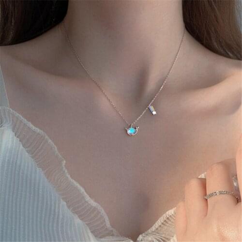 925 Sterling Silver Moonstone Unicorn Rainbow Pendent Necklace For Women Girls Party Jewelry Choker Collar dZ260