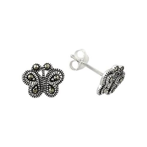 KUTAYDAN Marcasite Butterfly Earrings 925 Sterling Silver