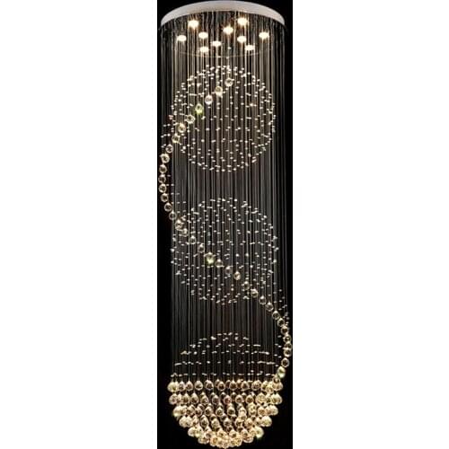 Modern Crystal Ceiling Lamp Crystal Lustres De Sala Light Fixture Long Ceiling Lighting with 7 GU10 Bulbs MC0546 D500mm H2750mm