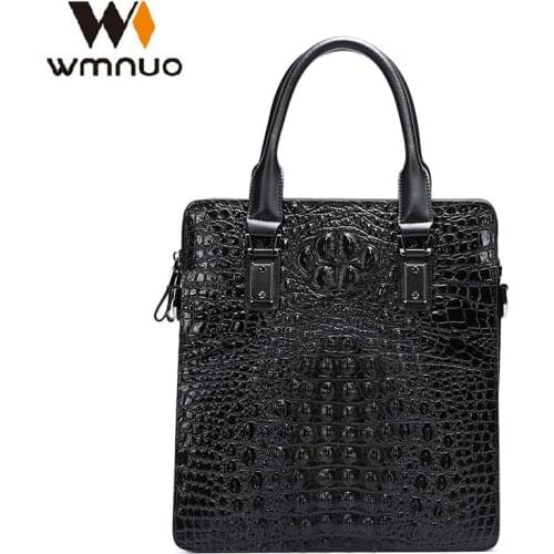 Wmnuo Men Handbag Crocodile Pattern Cow Leather Man Shoulder Messenger Ipad Bag 2020 New Fashion Men Crossbody Business Bag 6072