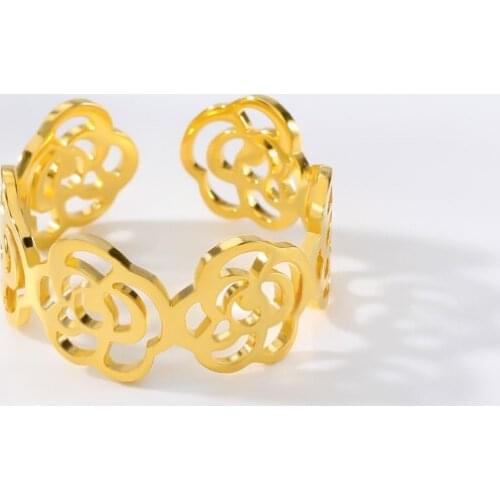 Rose Flowers Gold Color Opening Finger Rings For Women Wedding Jewelry Stainless Steel Ring Anel Feminino