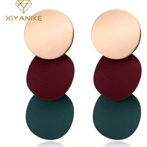 XIYANIKE Elegant Round Metal Uneven Earrings for Women 2018 New Geometric Alloy Earrings Fashion Jewelry Gift 3 Colors E249