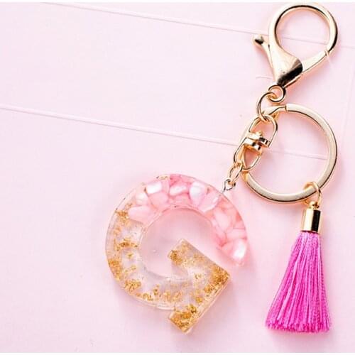 Women A R G M Letter Keychains with Tassels Crystal Key Chains Ring for Car Bag Female Keyring Holder Pendent Girls Gift