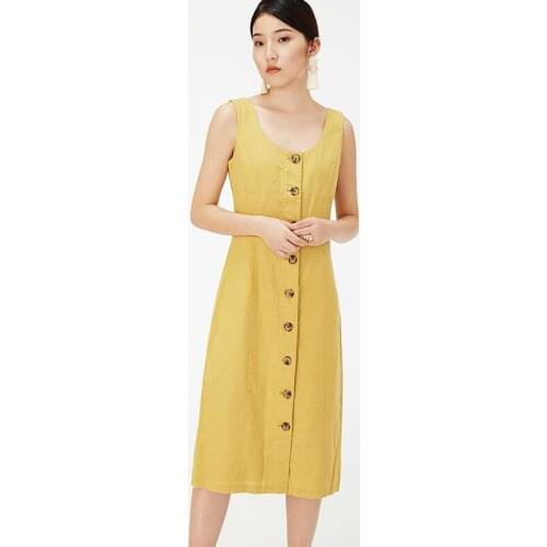 Yellow Dresses Summer 2019 Sundress Buttons Pinafore Dress Midi Long Robe Vintage Femme Casual Dresses For Women 2019 DD2187
