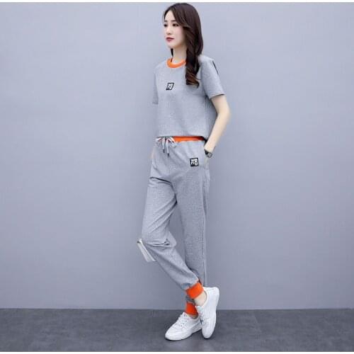 Set Woman 2 Pieces Harajuku Style Casual Sports Suit Summer 2021 New Korean Loose Fashion Trend Gym Workout Training Sportswear