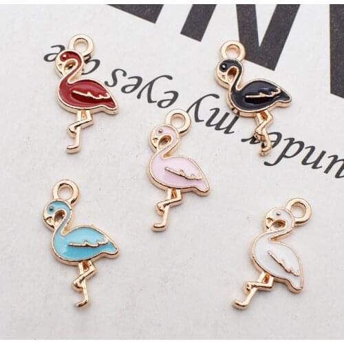 10Pcs 10*17mm Cute Alloy Flamingo Charms Pendants For DIY Decoration Earrings Key Chains Fashion Jewelry Making Accessories