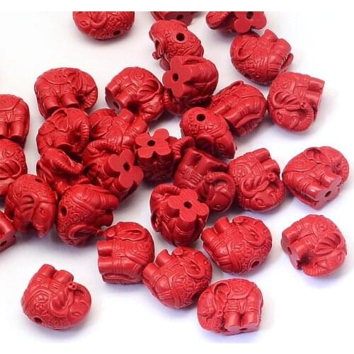 100Pcs Elephant Cinnabar Beads For Jewelry Making, FireBrick, 12x14~15x8.5mm, Hole: 2mm