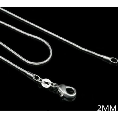 2mm 925 Sterling Silver Snake Chain 16/18/20/22/24 inch Pendant Necklace Choker Long Clavicle Chain Pendant Accessory Chain